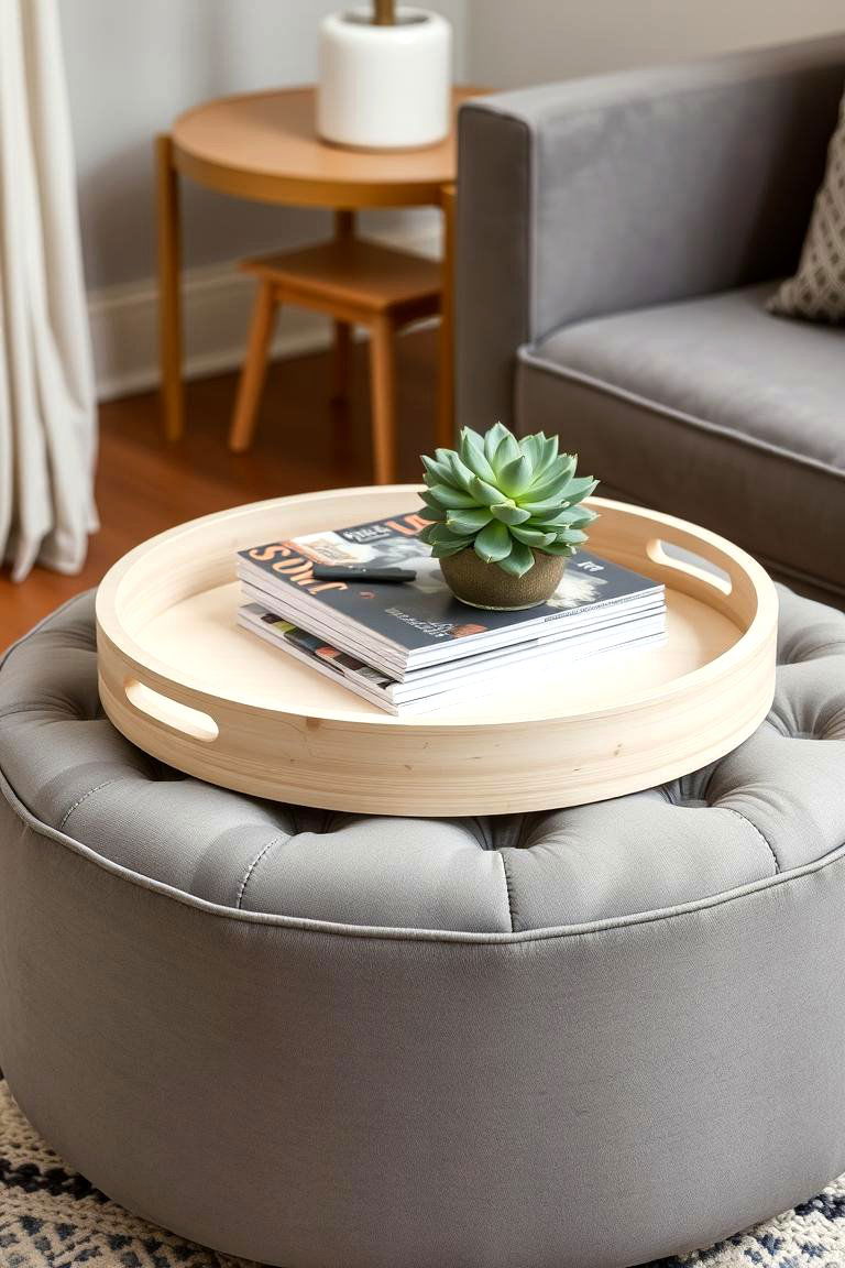 Grey Ottoman with Cream Tray - 24 Grey and Cream Living Room Ideas
