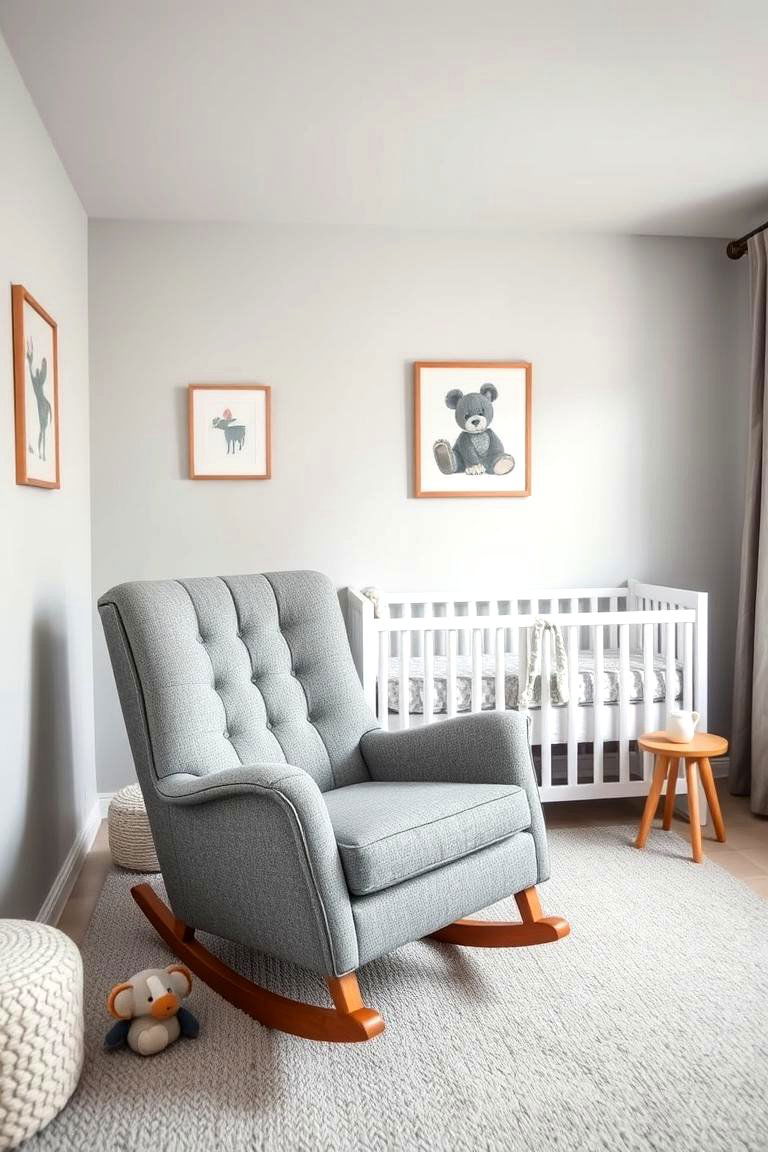 Grey Rocking Chair as a Focal Point - 24 Grey Nursery Ideas