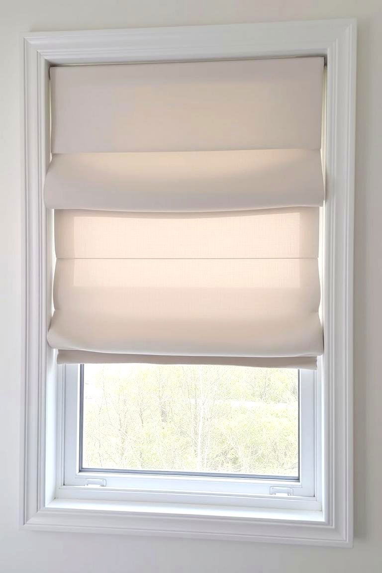 Grey Roman Shade on a White Window - 24 Grey and White Bathroom Ideas