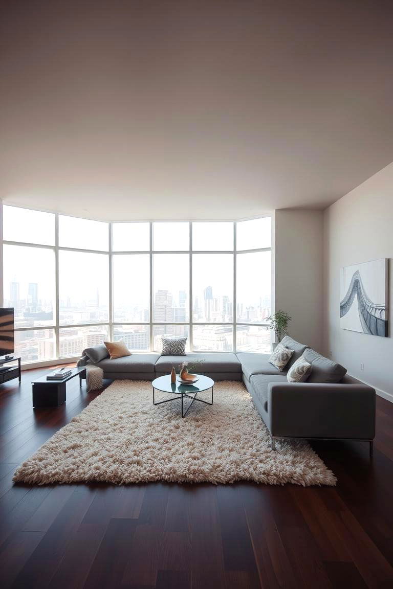 Grey Sectional with Cream Rug - 24 Grey and Cream Living Room Ideas