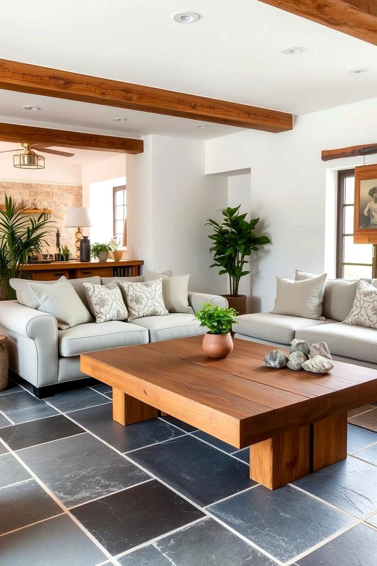 Grey Slate Tiles for a Rustic and Natural Feel - 24 grey flooring living room ideas