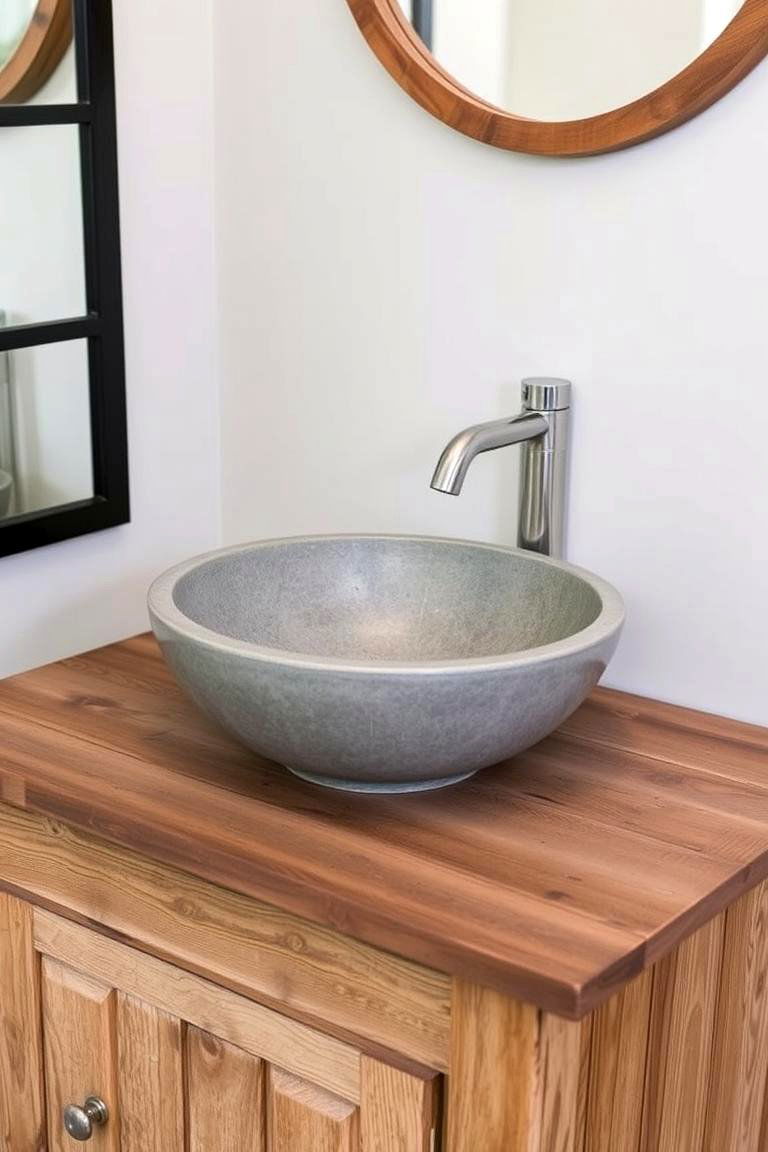 Grey Stone Vessel Sink - 24 Grey Bathroom Ideas