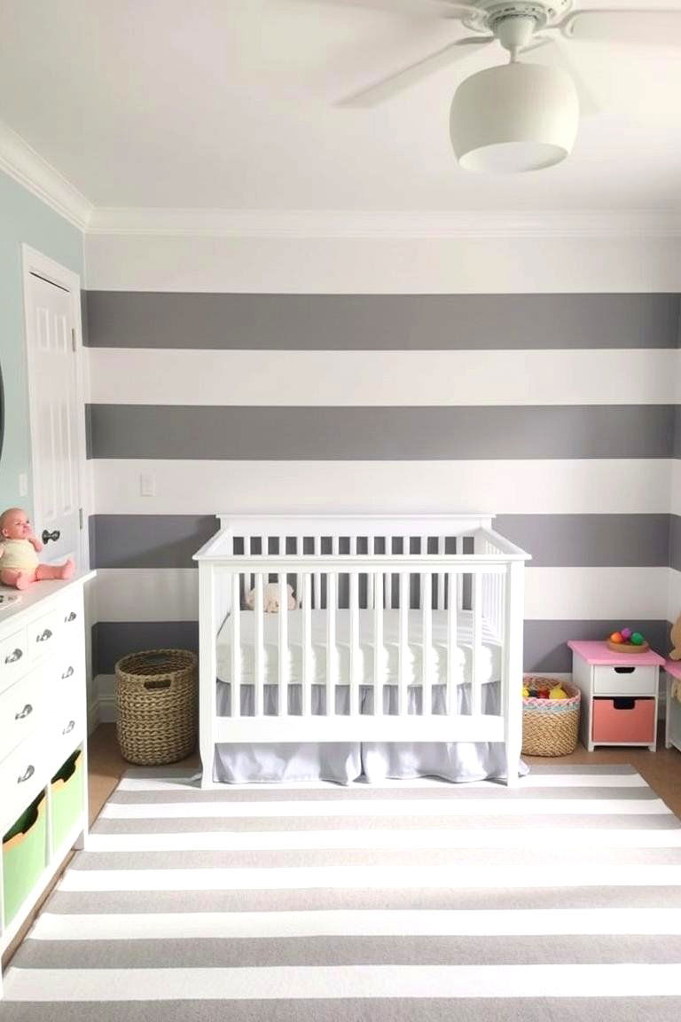Grey Stripes for a Playful Touch - 24 Grey Nursery Ideas