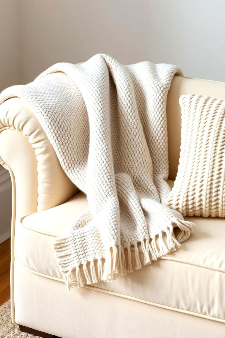 Grey Throw Blanket on a Cream Sofa - 24 Grey and Cream Living Room Ideas