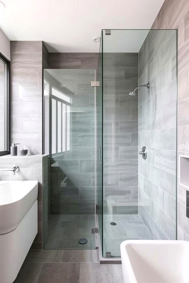 Grey Tiles with Glass Features for a Modern Touch - 24 Grey Tile Bathroom Ideas
