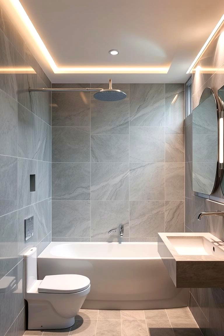 Grey Tiles with Marble Veining for a Luxurious Bathroom - 24 Grey Tile Bathroom Ideas