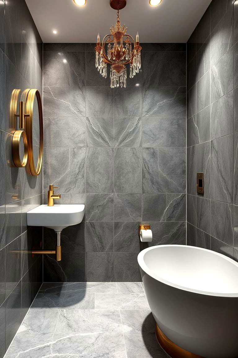Grey Tiles with Metallic Accents for a Glamorous Touch - 24 Grey Tile Bathroom Ideas