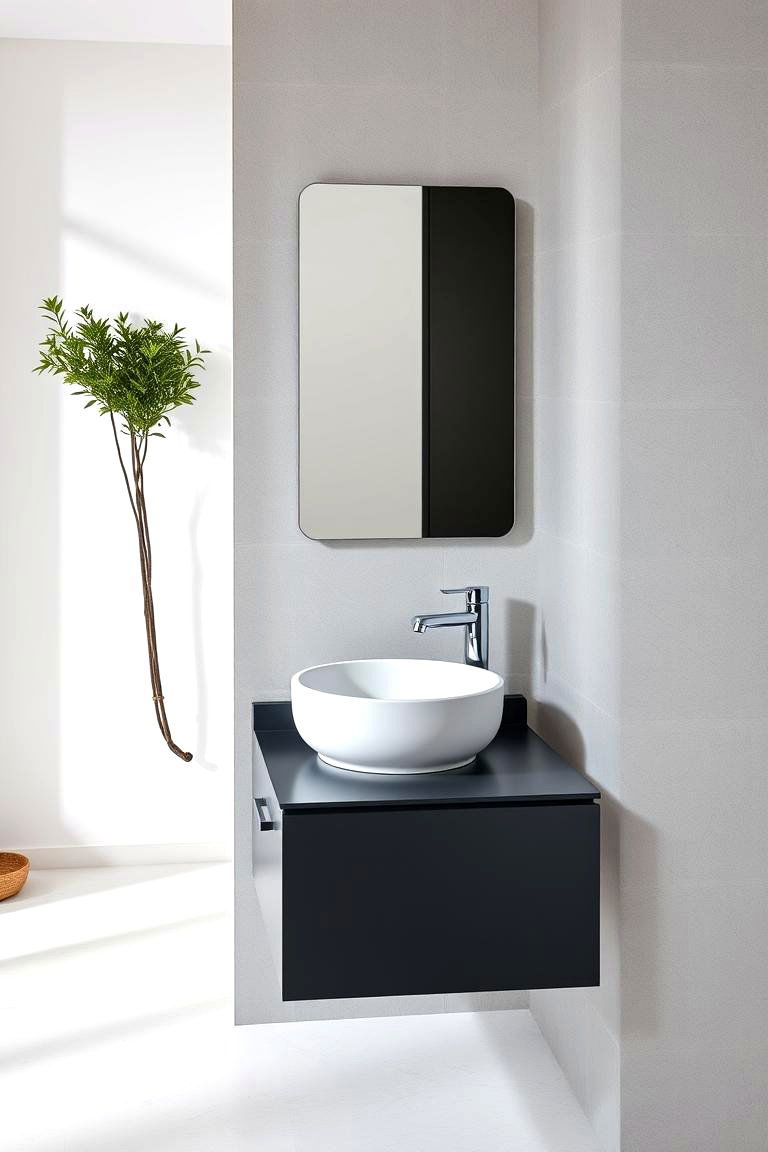 Grey Vanity with White Vessel Sink - 24 Grey and White Bathroom Ideas