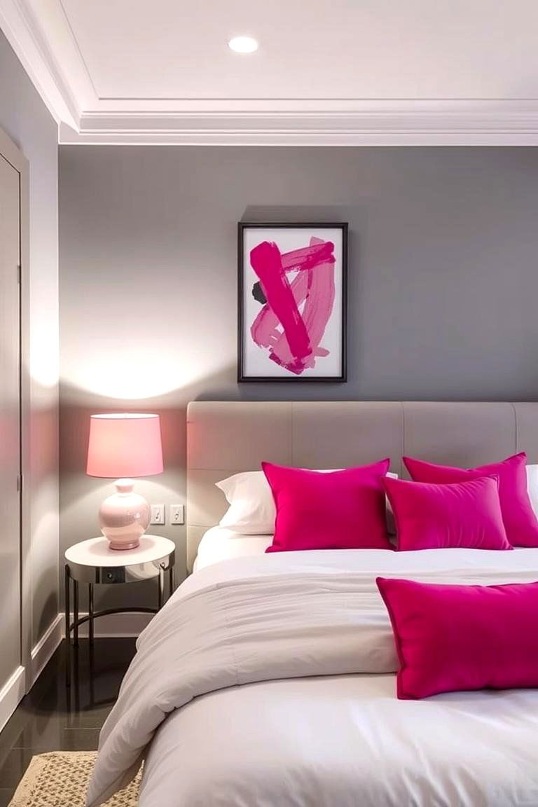 Grey Walls with Pops of Pink - 24 Pink and Grey Bedroom Ideas
