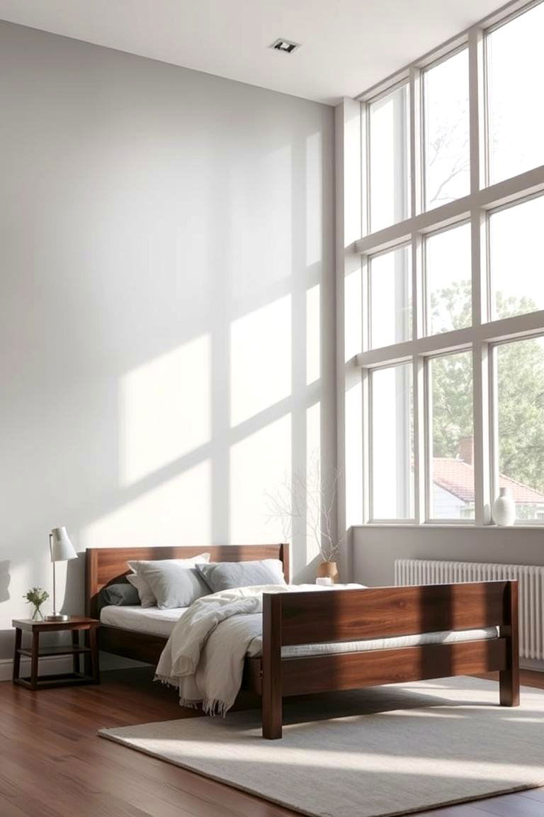 Grey Walls with Wooden Bed Frames - 24 Neutral Bedroom Ideas