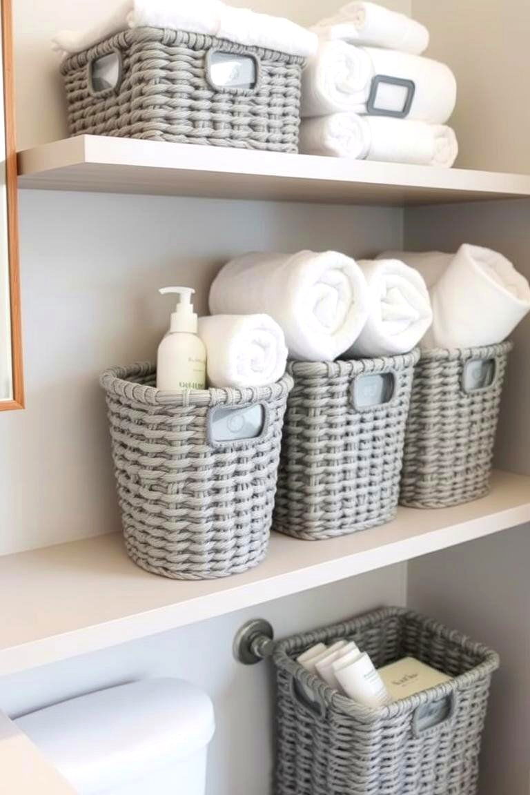 Grey Woven Baskets for Storage - 24 Grey Bathroom Ideas