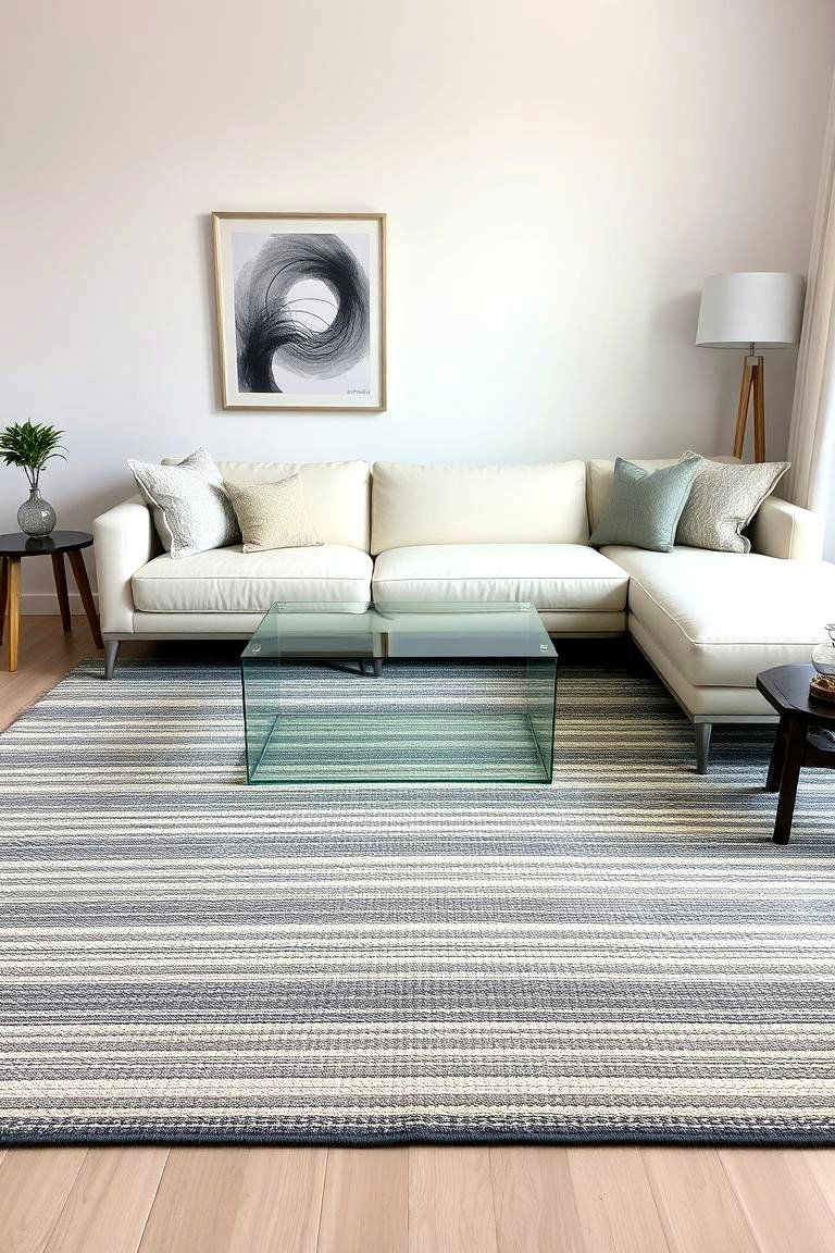 Grey and Cream Striped Rug - 24 Grey and Cream Living Room Ideas