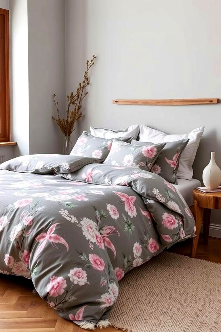 Grey and Pink Floral Patterns - 24 Pink and Grey Bedroom Ideas