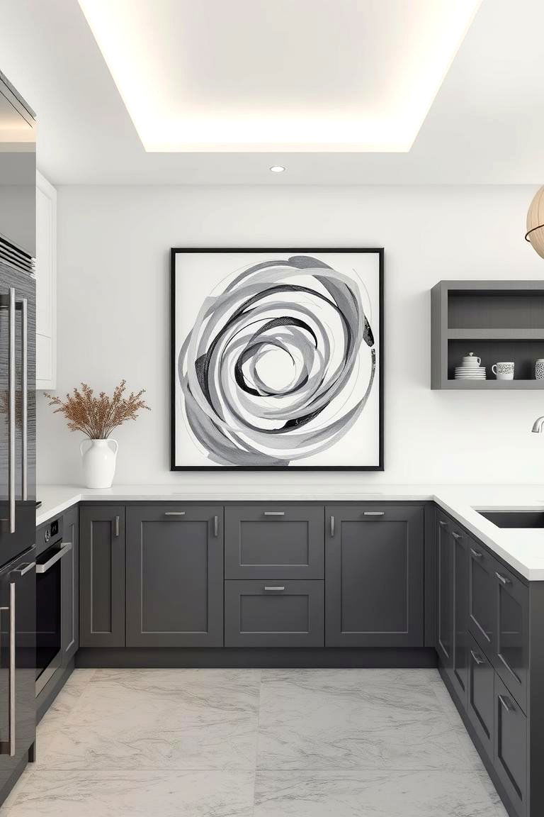 Grey and White Abstract Art as a Finishing Touch - 24 Grey and White Kitchen Designs