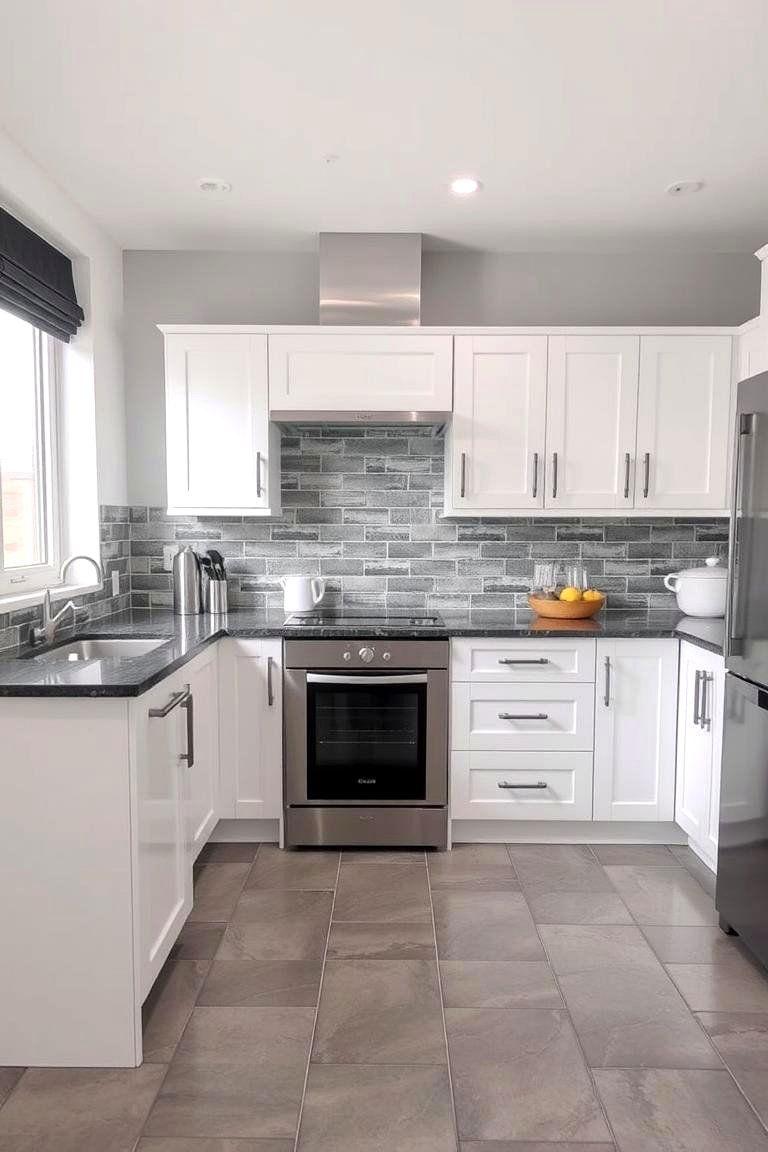 Grey and White Tiles - 24 Backsplash Ideas for White Cabinets and Granite Countertops
