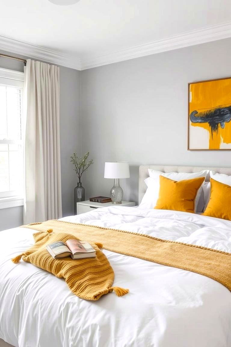 Grey and White with a Pop of Color - 24 Grey and White Bedroom Ideas