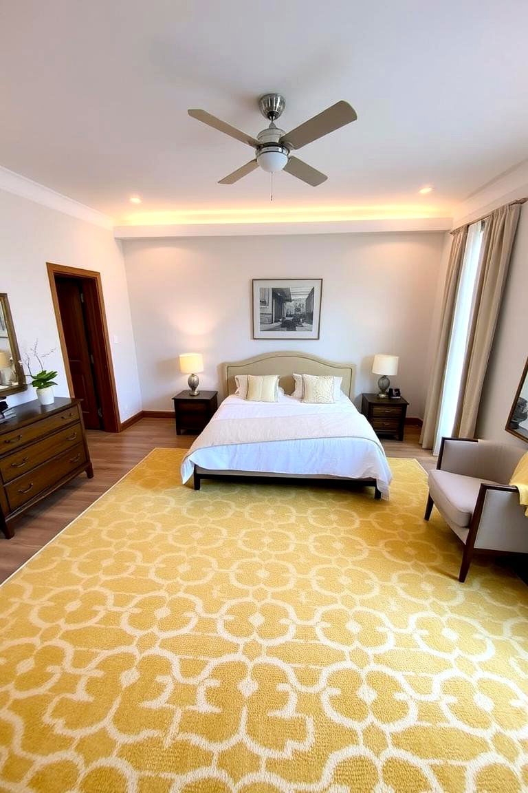 Ground the Room with a Yellow Area Rug - 24 Yellow Bedroom Ideas