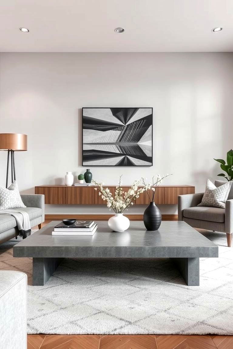 Grounding the Space with a Gray Coffee Table - 24 Gray Living Room Ideas