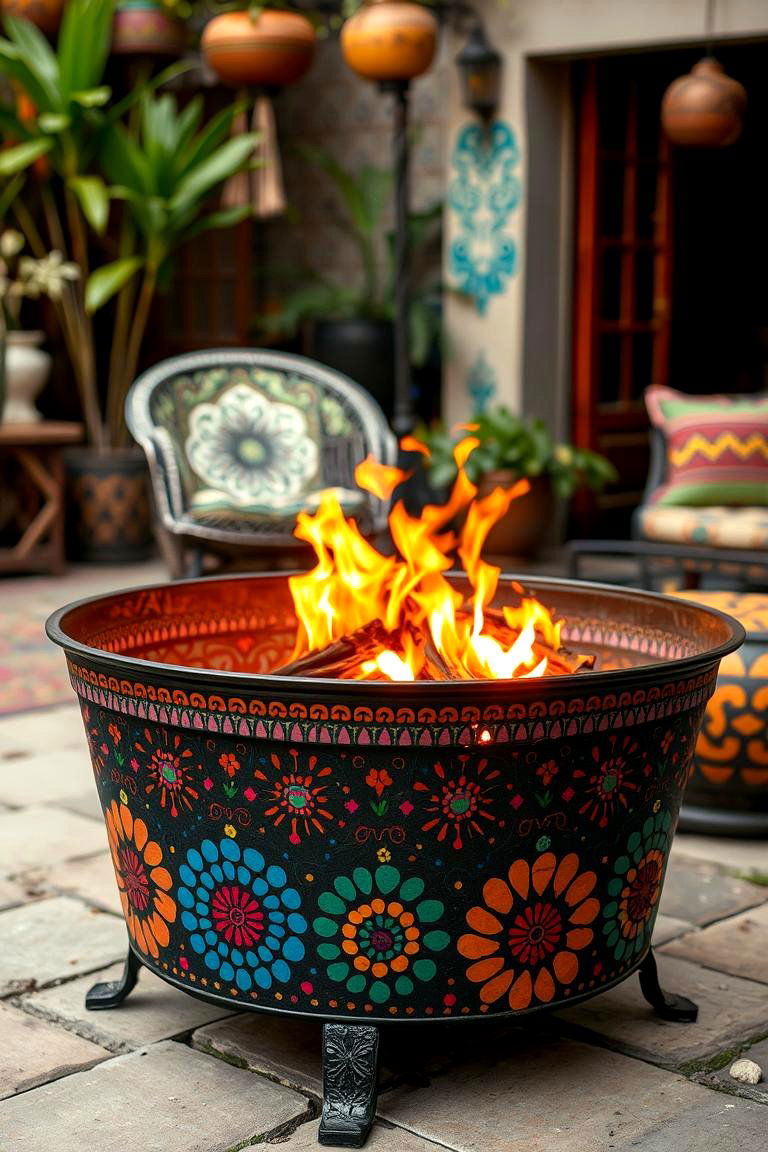 Hand Painted Artisan Metal Fire Pit - 24 Metal Fire Pit Ideas