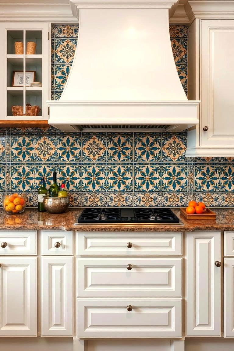 Hand Painted Artisan Style - 24 White Cabinet Kitchen Backsplash Ideas