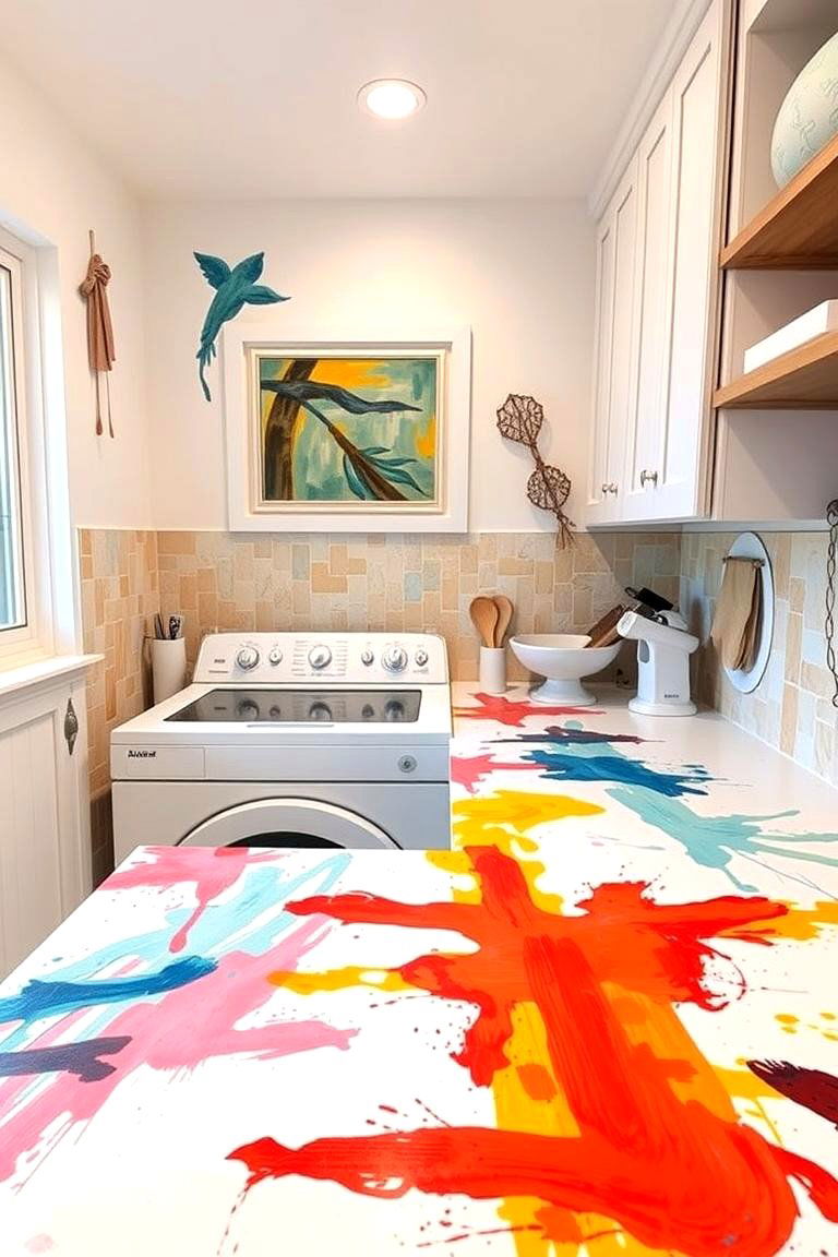 Hand Painted Artistic Countertops for a Bold Statement - 24 Laundry Room Countertop Ideas