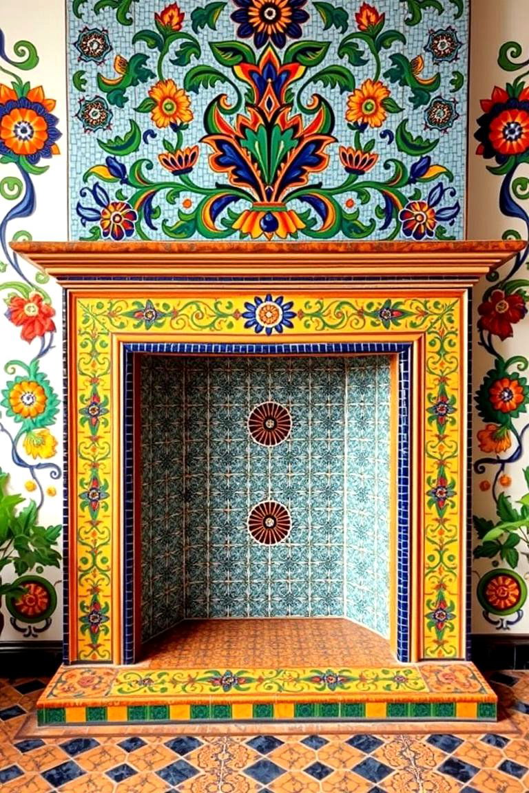 Hand Painted Azulejo Fireplace - 24 Spanish Style Fireplace Ideas