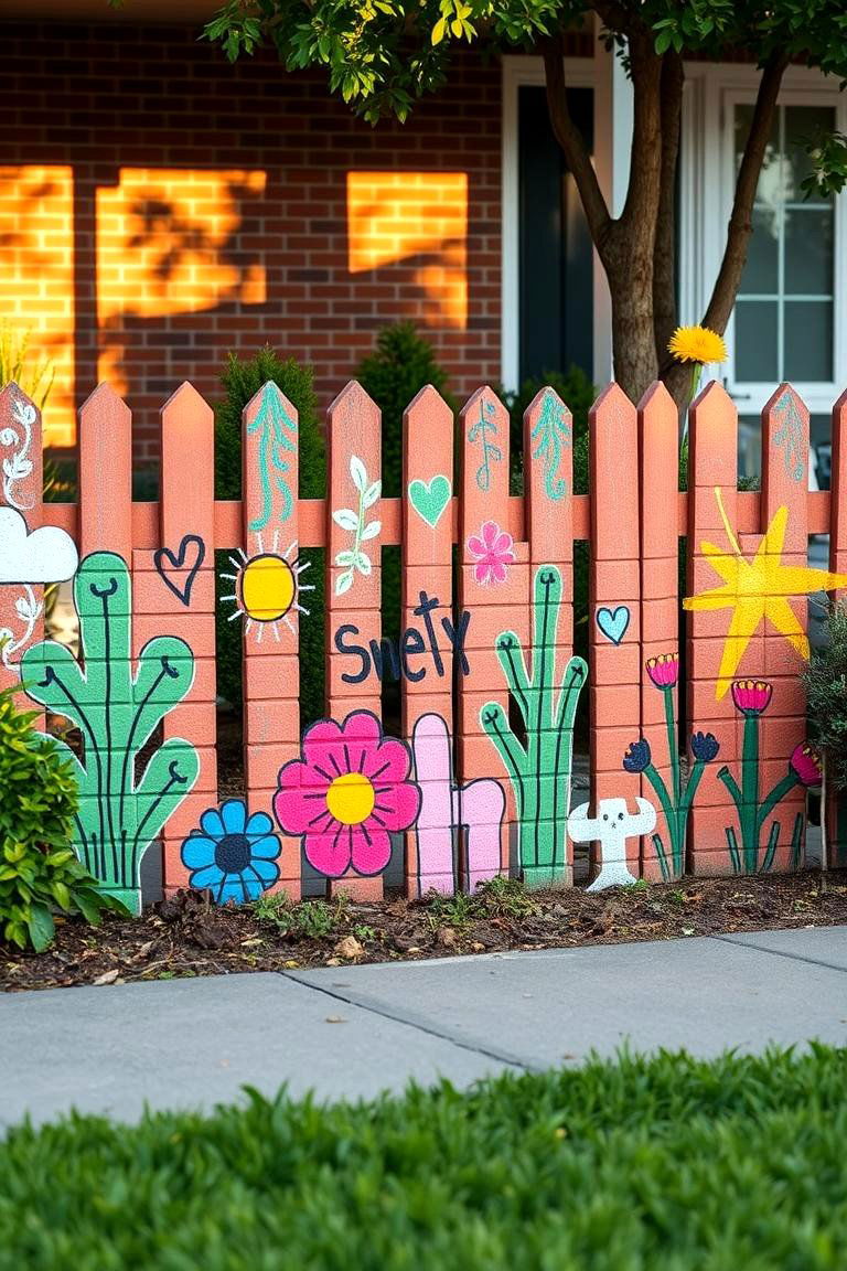 Hand Painted Brick Fence Artistry - 24 Front Yard Brick Fence Ideas