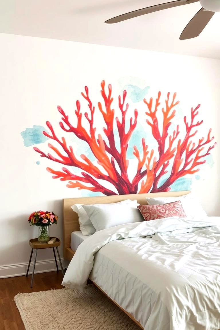 Hand Painted Coral Murals - 24 Coral Bedroom Ideas