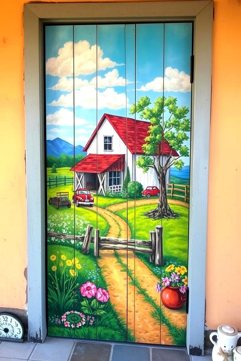 Hand Painted Country Scenes - 24 Farmhouse Front Door Ideas