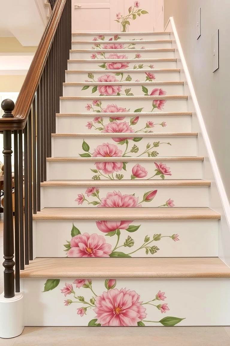 Hand Painted Floral Designs Stair Risers - 24 Stair Riser Ideas