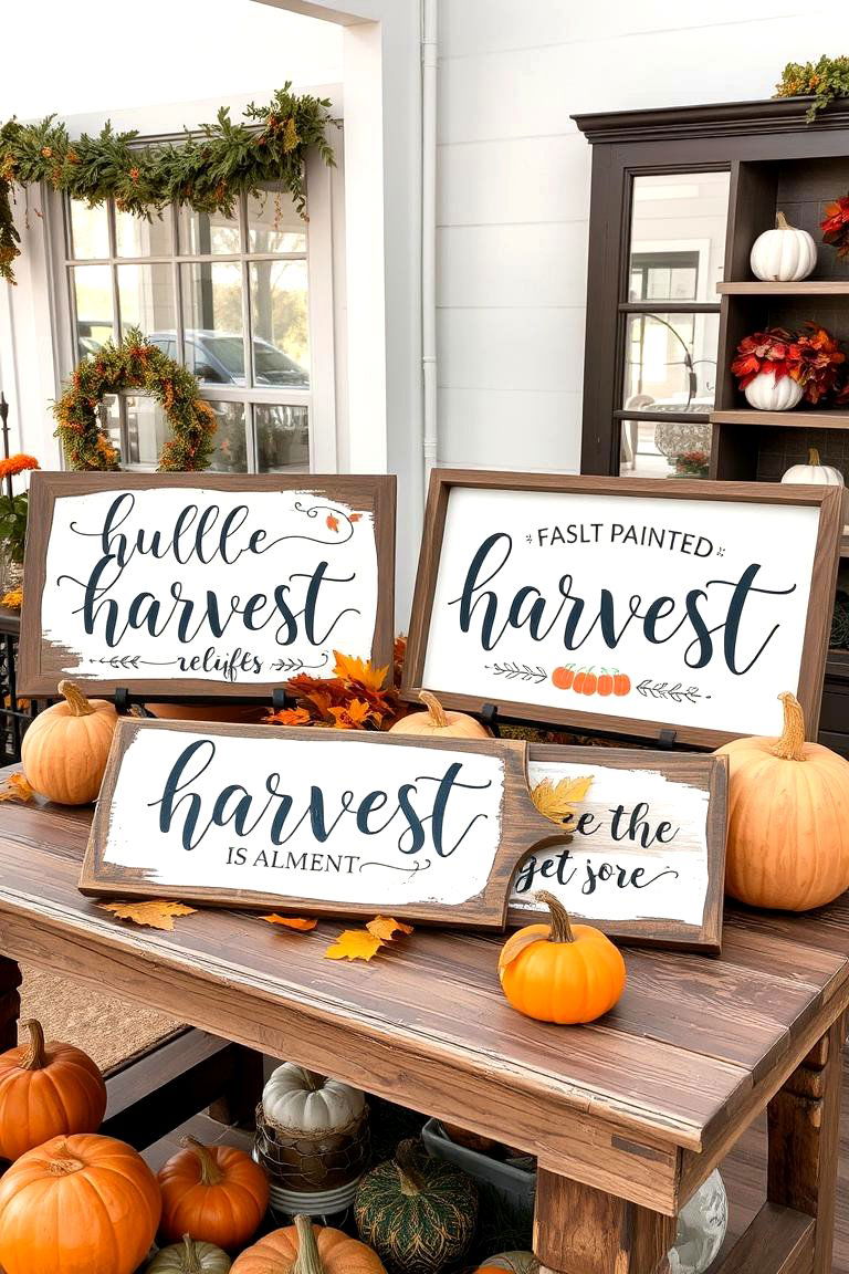 Hand Painted Harvest Signs - 24 Fall Table Decor Ideas