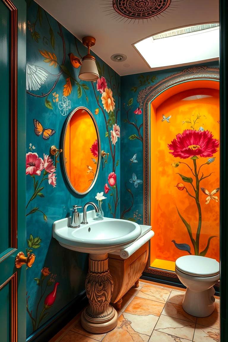 Hand Painted Mural Statements - 24 Boho Bathroom Ideas