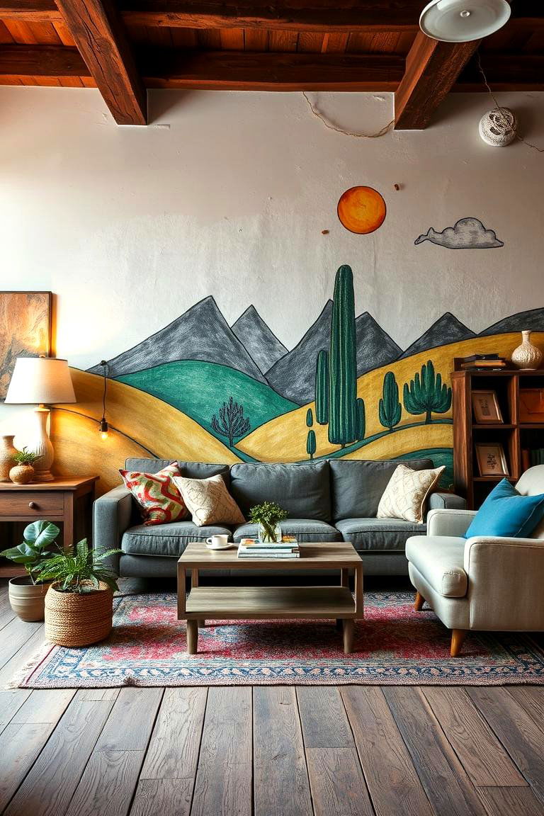 Hand Painted Murals - 24 Rustic Living Room Ideas
