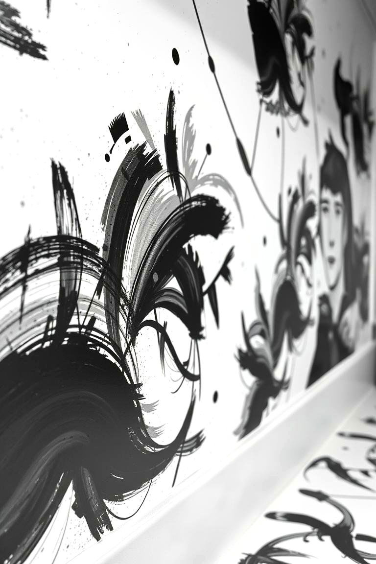 Hand Painted Murals - 24 Black and White Kitchen Backsplash Ideas