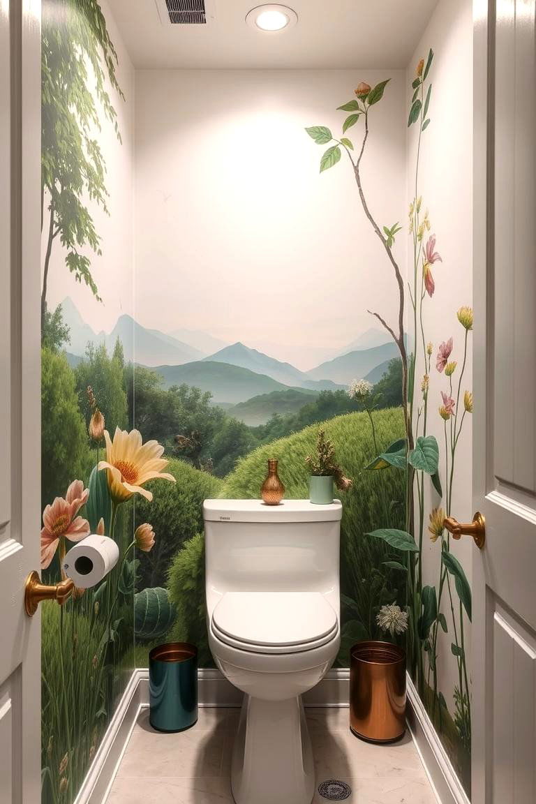 Hand Painted Nature Murals - 24 Green Powder Room Ideas