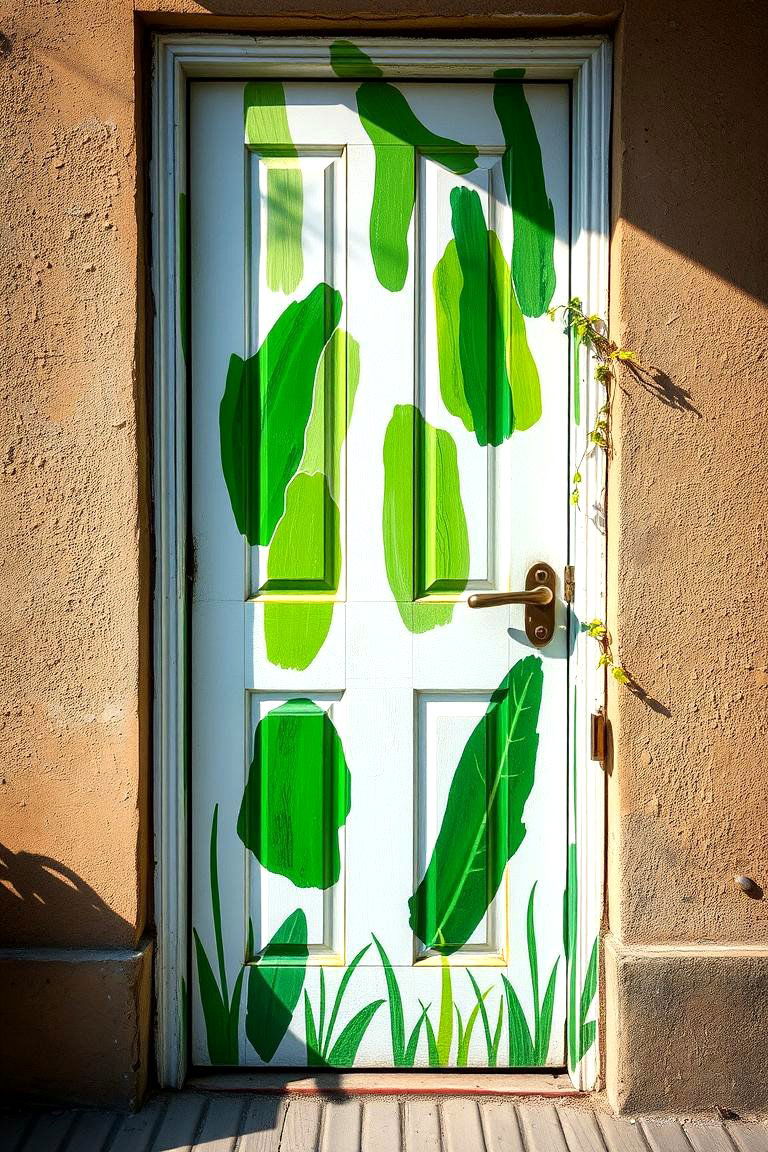 Hand Painted Organic Green Patterns - 24 Green Front Door Ideas