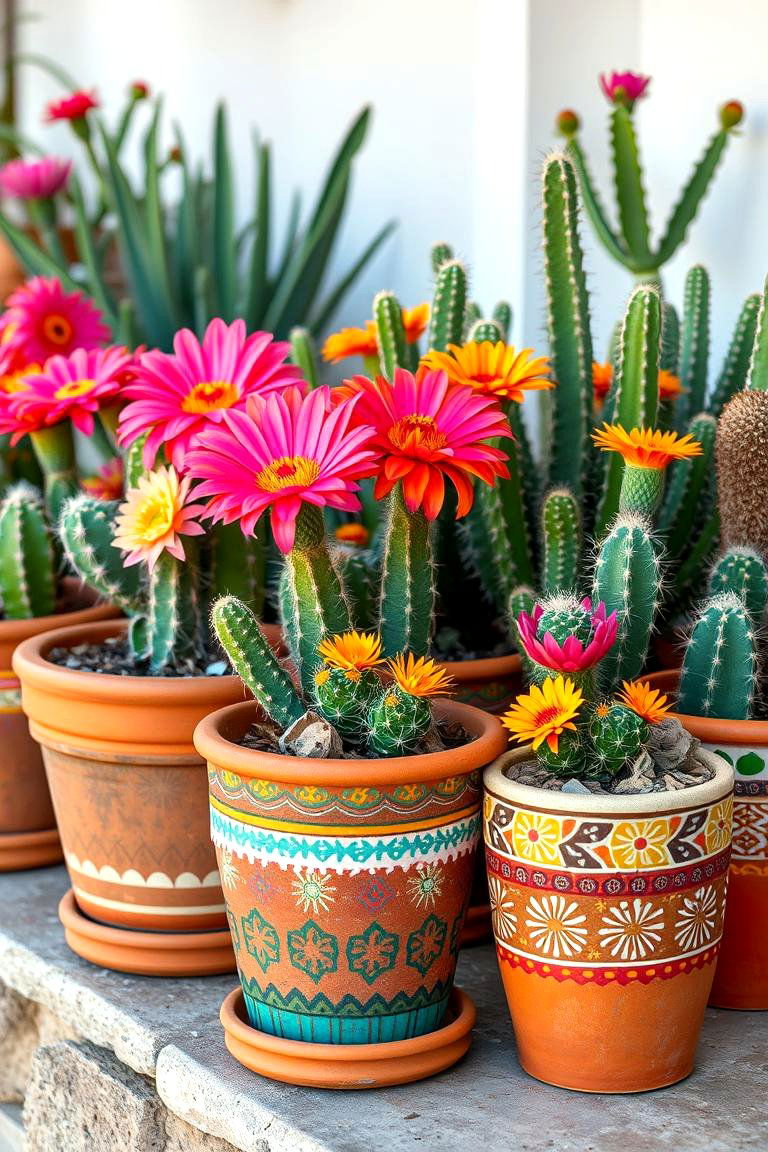 Hand Painted Terracotta Pots - 24 Bohemian Desert Decor Ideas