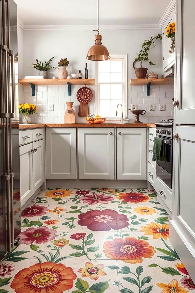 Hand Painted Tiles - 24 Kitchen Floor Tile Ideas