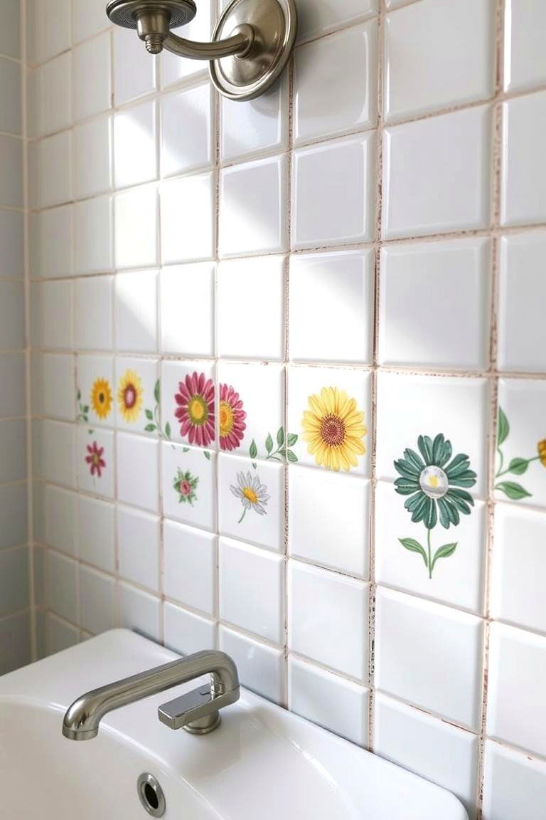 Hand Painted Tiles for Colorful Charm - 24 Bathroom Art Ideas