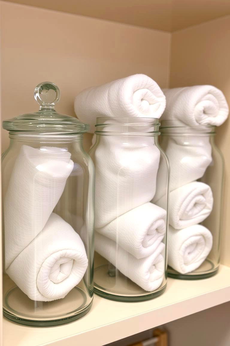 Hand Towels in Glass Jars Quaint Charm - 24 Towel Display Ideas
