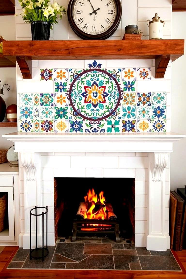 Hand painted Artisan Expressions - 24 Farmhouse Fireplace Tile Ideas