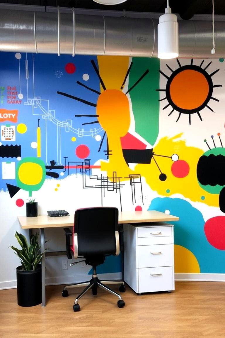 Hand painted Murals - 24 Bohemian Home Office Ideas