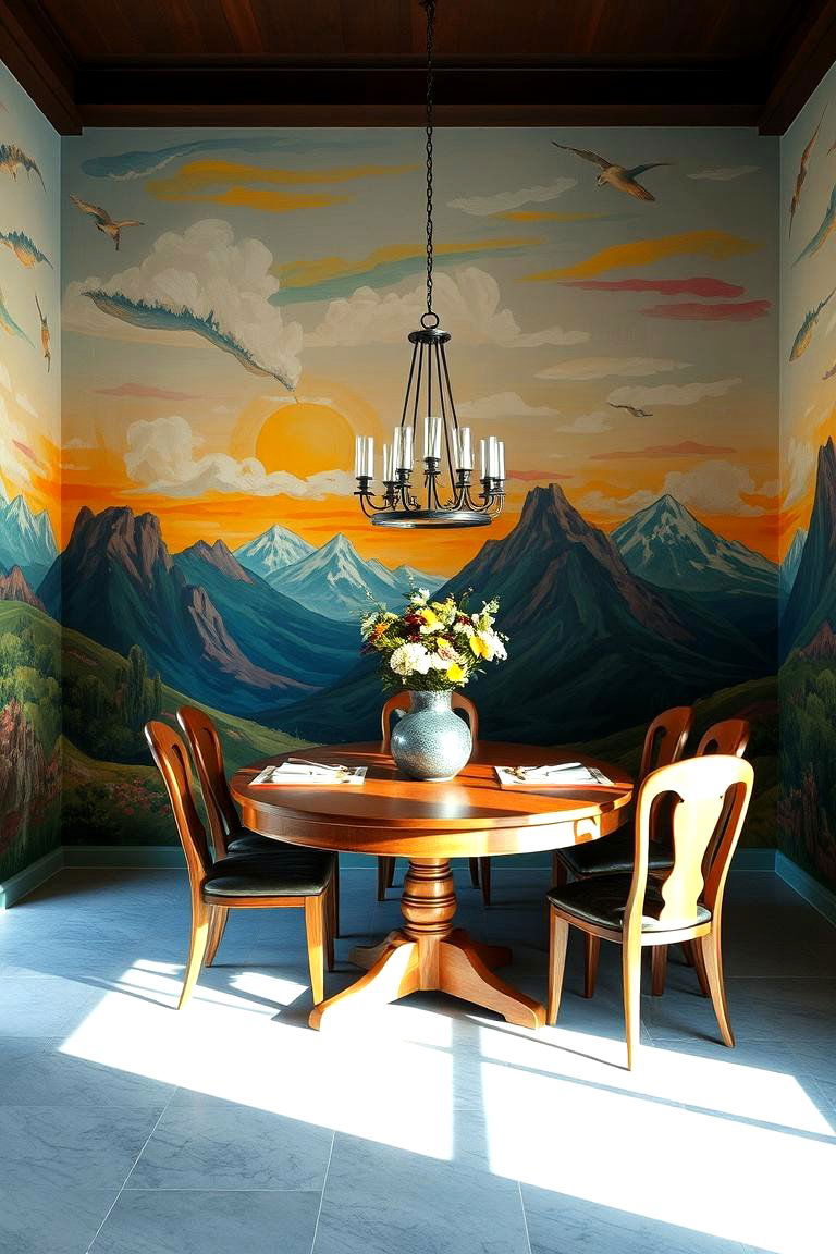 Hand painted Murals - 24 Dining Room Wall Decor Ideas