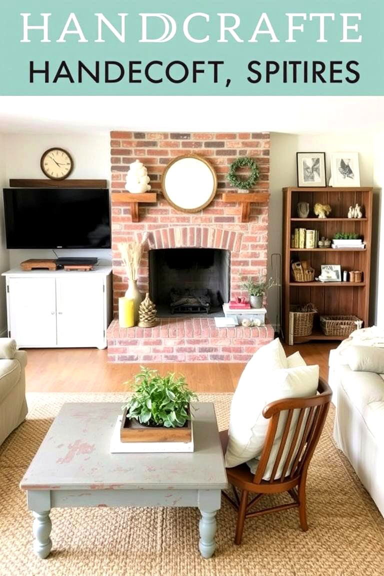 Handcrafted Accents with DIY Touches - 24 Rustic Living Room With a Brick Fireplace Ideas
