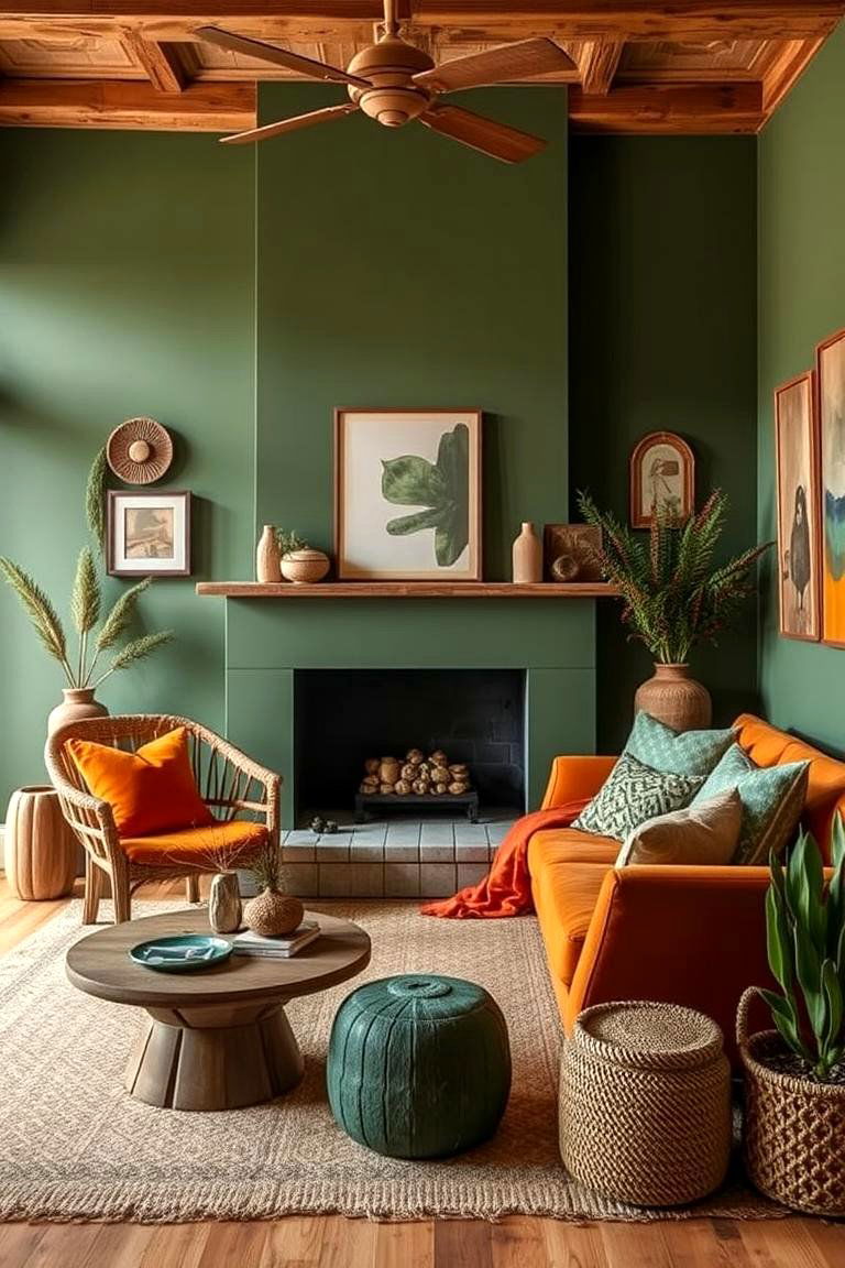 Handcrafted Artisan Decor - 24 Green and Orange Living Room Ideas