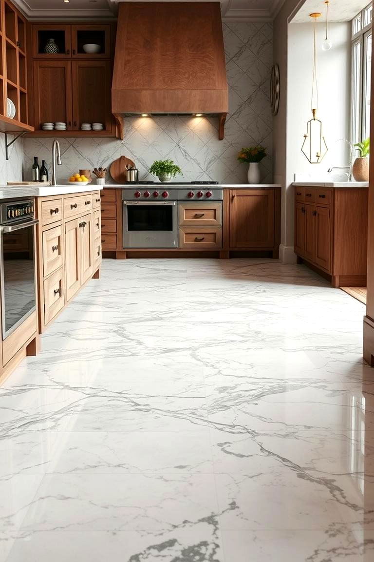 Handcrafted Artisan Marble Floors - 24 Marble Kitchen Floor Ideas