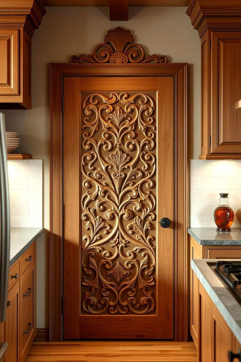 Handcrafted Carved Wood Door - 24 Kitchen Door Design Ideas
