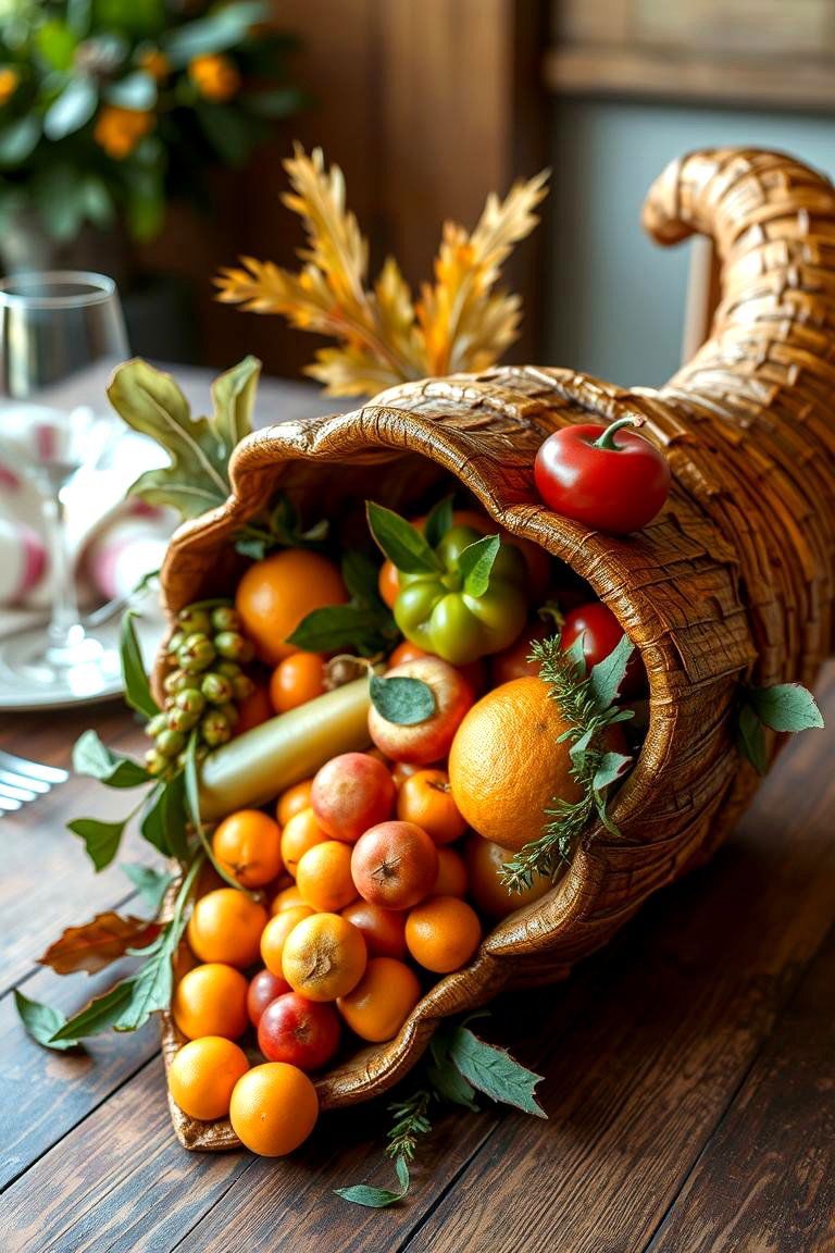 Handcrafted Cornucopia Arrangement - 24 Friendsgiving Decor Ideas