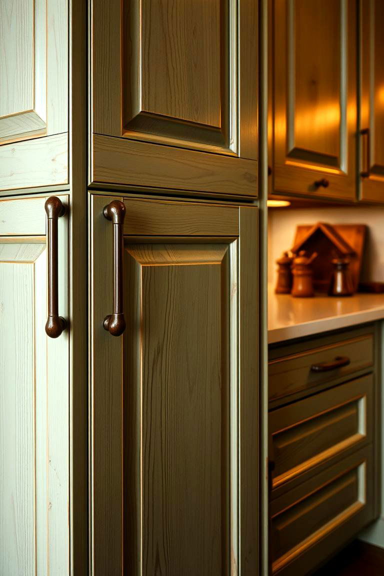Handcrafted Details - 24 Rustic Sage Green Kitchen Cabinets