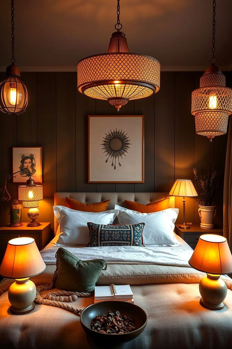 Handcrafted Lighting Fixtures - 24 Green Boho Bedroom Ideas